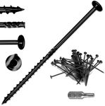 Lag Screws 3 Inch, Structural Wood Screw #10x 3, 50-PCS Heavy Duty Construction Screw, Rust Resistant, Washer Head, Black Coated Exterior Wood (50, Black, #14 x 5)