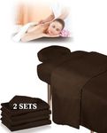 Oudain 2 Set Soft Microfiber Massage Table Sheet Sets Resistant Oil and Wrinkle 3 Piece Set Massage Therapy Supplies Includes Table Cover, Massage Table Fitted Sheet, Face Rest Cover (Chocolate)