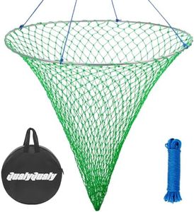 QualyQualy Bridge and Pier Fishing Net, Foldable Drop Net for Pier Fishing with Rope, Landing Net with Soft Steel Hoop and Nylon Mesh (39''×36''