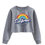 G-Amber Girls Long Sleeve Sweatshirts Kids Crop Print Funny Letters Fashion Pullover Tops Grey Rainbow