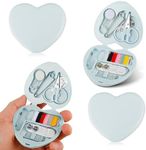 Cobee Sewing Kit, 2pcs Mini Sewing Kit for Travel Essentials Portable DIY Emergency Sewing Repair Supplies Heart Shaped Sewing Storage Case with Needles Buttons Wire Pins Thread Scissors(Light Blue)