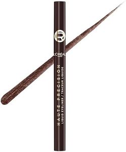 L'Oréal Paris Haute Precision Liquid Eyeliner, 24HR Waterproof, Felt Tip Eyeliner for Intense Color & Defined Eyes, Brown Leather, 1 mL