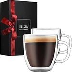 ELIXIR GLASSWARE Large Double Wall Coffee Mugs 16 oz (473 ml)- Double Wall Glass Set of 2 - Insulated Coffee Mugs with Handle (16 oz)