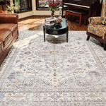 Area Rug for Living Room 9x12 Large Carpet-Machine Washable Vintage Traditional Rugs for Bedroom Dining Room Office Rug Non Slip Retro Grey & Blue