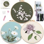 Myfelicity Embroidery Kit, 3 Flower Pattern Sets, Includes 3 Patterned Embroidery Cloths, 3 Threads, 3 Paper Instructions, 6 Needles and 1 Hoop…