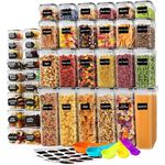 stusgo 42 Pack Airtight Food Storage Containers with Lids, Plastic Kitchen and Organization Canisters for Cereal, Flour and Sugar, BPA Free, Includes Spoons, Labels and a Pen