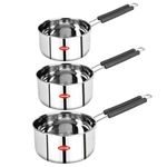 AADHIK Stainless Steel Sauce Pan Set of 3 Sauce Pan Milk Pan Tapeli Patila Induction Base 2 Litre,1.5 Litre, 1 Litre Milk Boiler Cookware with Handle