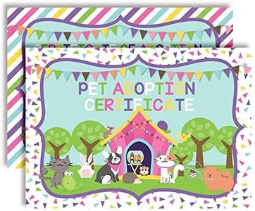 Plush Pet Stuffed Animal Themed Certificates of Adoption for Kids' Birthday Parties, 10 5"x7" Fill in Cards by AmandaCreation