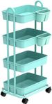 SimpleHouseware 4-Tier Rolling Utility Cart with Hanging Buckets, Turquoise