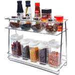 LivingBasics 2 Tier Stainless Steel Kitchen Spice Rack Organizer/Countertop Shelf/Container Stand/Multipurpose Storage Shelves with Plastic Liners