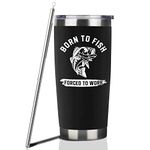 Fishing Gifts for Men Gifts for Fathers Day 20oz Black Born to Fish Forced to Work Travel Tumbler Birthday Christmas Presents for Grandpa Dad Uncle Boyfriend Fishing Lover Travel Cup with Lid Straw