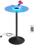 VASAGLE Bar Table, Round Cocktail Table with Multi-Colored Lights and Glass Top, Large Steel Base, 41.3 Inches Tall Pub Table for Kitchen, Bistro, Parties, Cloud White and Ink Black