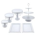 Snowtaros 6PCS Cake Stands with Crystal Beads, Vintage Style Round Metal Plate Holder for Dessert, Cupcakes Display Rack for Wedding Birthday Party Decoration