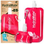 HydraMate Collapsible Water Bottle - Foldable Water Bottle BPA Free - Roll Up, Squeezable Water Pouch 750ml - Lightweight, Flexible, Refillable, Carabiner Clip. Magenta