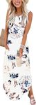 WNEEDU Womens Summer Maxi Dresses Beach Cover-Ups V Neck Sun-Dress Splited Long Dresses with Pockets,Floral White S