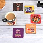 Gift Kya De GKD Coaster Set of 6 Beautiful Wooden Coasters with Proper Coaster Stand Designer Coaster Set fit for Tea Cups and Coffee Mugs Also chai Lover Gifts (Square 3.8 X 3.8 Inch) (chai)