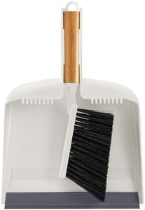 SUBEKYU Dustpan and Brush Set with Bamboo Handle, Hand Mini Broom and Dustpan Set, Small Broom and Dustpan Set for Kitchen/Desktops/Bedroom, White, 1 Set