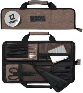 Asaya Chef Knife Roll Bag - 12-Pocket Chefs Case for Kitchen Knives and Utensils, Lightweight Stain-Resistant Waxed Nylon Chef Knife Bag - Knives Not Included (Brown)