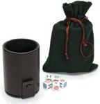 Wood Expressions WE Games Luxury Brown Leather Dice Cup with Poker Dice and Storage