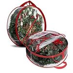 ProPik Christmas Wreath Storage Bag 24" - 2 Pack Clear Christmas Wreath Storage Container- Garland Holiday Artificial Wreath Storage Holder –Water Proof Transparent Clear PVC (24 Inch, Red)