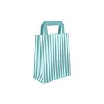 We Can Source It Ltd - Aqua Blue Candy Stripe Paper Carrier Bags - SOS Block Bottom Paper Bags with Tape Handles - Biodegradable and Eco-Friendly - For Takeaway - 18 x 8 x 22cm - 100 Pack