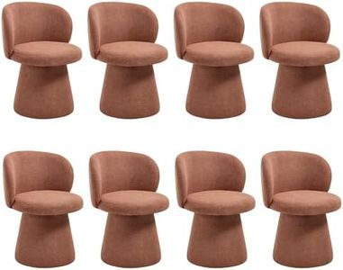 Orirsnug Swivel Dining Chairs Set of 8, Modern Chenille Upholstered Boucle Swivel Barrel Chairs, Comfy Fabric Accent Side Chair for Kitchen Dining Living Vanity Room Bedroom, Orange
