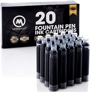 Vivid Black Ink Cartridges for Fountain Pens. Amazing Big Pack of 20 Short International Standard Size Cartridges. Perfect for Calligraphy Pen. Universal Fine Design with Incredible Long Lasting Color