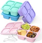 MEEYUU 4 Pack Snack Containers, 4 Compartments Bento Snack Box, Reusable Meal Prep Lunch Containers for Kids Adults, Divided Food Storage Containers for School Work Travel (Green/Blue/Pink/Purple)