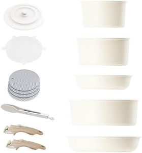 Caannasweis Detachable Nonstick Cookware Set - Stackable Induction Pots and Pans With Removable Handles, Dishwasher Safe - For RV Camping, Oven and Stovetop Use, 5 Pieces (5 Pots Beige)