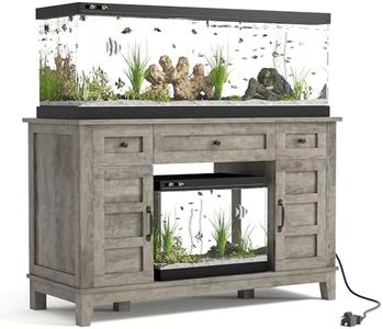 Farmhouse Aquarium Stand for 35-55 Gallon Fish Tanks with Built-in Power Outlet, Heavy Duty 1400 Lb Capacity, Adjustable Storage Shelves, Rustic Grey Fish Tank Cabinet for Aquatic Pets & Terrarium