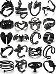 Black Gothic Vintage Rings Set - 20 PCS Adjustable Cool Punk Snake Claw Rings Pack for Men,Open Statement Stacking Ring Set for Women Girls (black 1)