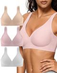 Gefyvcf Womens Plus Size Wireless Jelly Bra Supportive Seamless Bras Full Coverage Push Up Comfy Deep V Everyday Bra, 2XL, 42B, 42C, 42D, 40DD, 3Pack