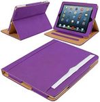 SALE! Iverson® iPad 4 leather wallet cover case compatible with iPad 2 and iPad 3 (PURPLE)