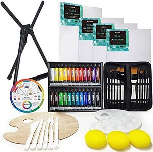 MEEDEN 53-Piece Acrylic Painting Set - Aluminum Table Easel, 24 Acrylic Paints, Stretched Canvas, Paint Brushes & Plastic Palette, Suitable for Professional & Beginner Artists