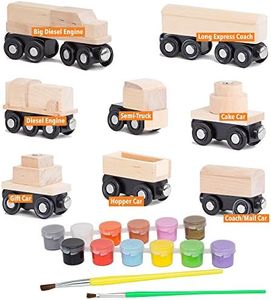 Orbrium Toys 8 Unpainted Wooden Train Cars for Wooden Railway Compatible with Thomas, Chuggington, Brio, Pack of 8, 10 Pieces, Great for Birthday Party Train Theme
