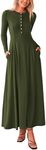 PRETTYGARDEN Casual Maxi Dress for Women 2025 Spring Fashion Long Sleeve Button Fit and Flare Long Flowy Dresses (Army Green,XX-Large)