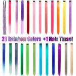 24 Pcs Colored Hair Extensions Colorful Clip in Hair Extensions 22 inch Synthetic Straight Hair Extensions for Kids Girls Women