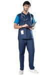 UNIFORM CRAFT Men’s Designer Scrub Suits DSDV04 || 6 pocket scrubs | Ideal for doctors, dentists, vets, nurses & healthcare professionals (Olive Blue & Island Blue, L)