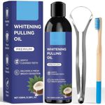 Coconut Oil Pulling Mouthwash for Teeth Whitening & Fresh Breath, Alcohol-Free & Fluoride-Free Natural Formula, 100ml with Toothbrush and Tongue Scraper Included