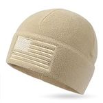 OUTDOOR SHAPING American Flag Fleece Watch Cap, USA Multi-Season Army Military Tactical Beanie, Winter Warm Beanie, Beige, One size