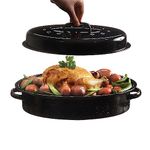 GOURMEX Black Ceramic Enamel Coated Roasting Pan | Dutch Oven Pot with Lid | Dishwasher Safe, Oven Safe, Freezer Safe | Ideal for Chicken, Turkey Roasting Pan (12lb Oval)