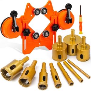 THINKWORK Diamond Drill Bits, Dry/Wet Brazing Hollow Drill Hole Saw Kit, 12 PCS Tile Opener (1/4"-2”) with Double Suction Cups Hole Saw Guide Jig, Suitable for Glass, Ceramic, Tile, Marble, Porcelain