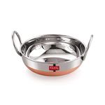 HAZEL Stainless Steel Kadai with Copper Bottom | Premium Heavy Gauge Steel Kadai | Alfa Range Kadhai Steel Stainless | 1 Liter, Silver and Coppper