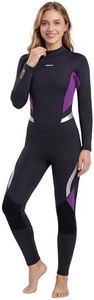 COPOZZ Womens Wetsuit 3/2mm, Neoprene Wetsuits for Women, Back Zipper Wet Suits with 50cm Pull Strap, Keep Warm in Cold Water for Snorkeling, Diving, Surfing, Water Sports, Kayaking (Size XXL)