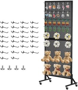 Alexayhome 24" X70” Pegboard Display Stand on Wheels,Metal Standing Peg Board with Extra 30 Hooks,Pegboard Display Rack Panels Units Organizer with T-Base for Vendors Craft Shows & Retail Store, Black