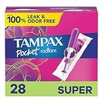 Tampax, Radiant Pocket Tampons, Plastic Applicator, Super Absorbency, 28 Count