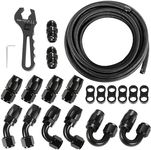 10AN Fuel Line Kit, 0.56'' ID Stainless Steel Braided Fuel Hose Fitting Kit with Adapters, CPE 25Ft Oil Gas Hose Fuel Line End Fitting Kit, Black