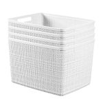 Curver Jute Decorative Plastic Organization and Storage Basket Perfect Bins for Home Office, Closet Shelves, Kitchen Pantry and All Bedroom Essentials