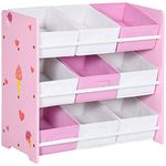 ZONEKIZ Kids Storage Unit Toy Box Organiser Bookshelf w/Nine Removable Baskets, for Bedroom, Nursery, Playroom - Pink