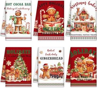 Oudain Sets of 6 Christmas Kitchen Towels and Dishcloths Xmas Gingerbread Man Dish Towels Winter Kitchen Hand Towels Kit Christmas Novelty Gifts for Christmas Party Supplies